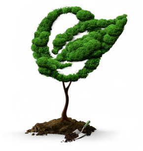 Tree in the shape of open earth landscaping logo